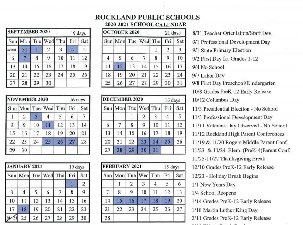 Rockland School Calendar 2025-2025