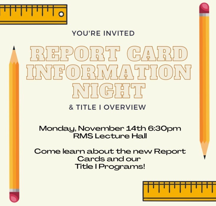 Report Card Information Night: off white background with two pencils and two rulers