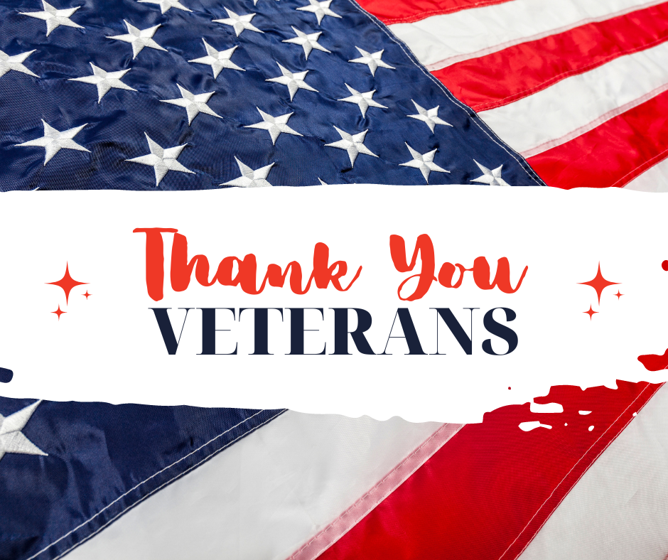 American Flag with the text thank you veterans across the background