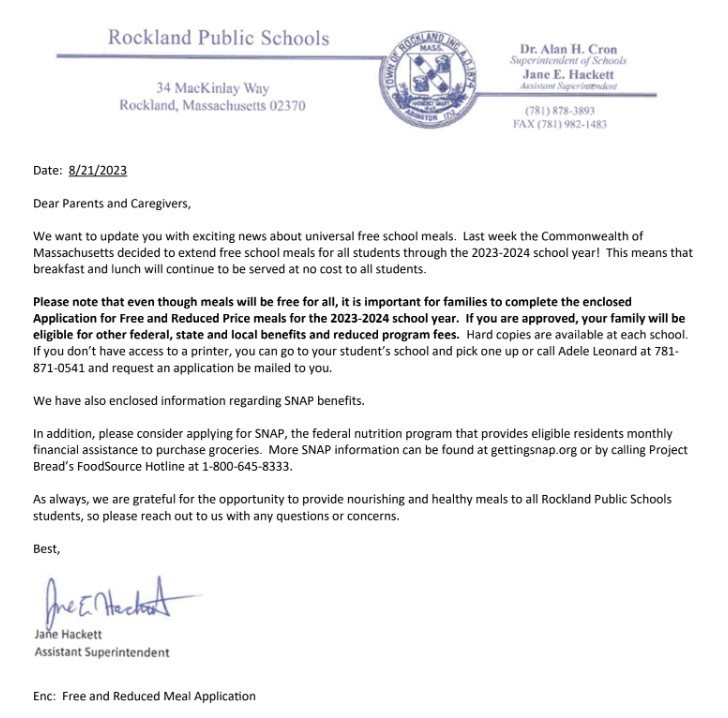 Free & Reduced Meals Application Letter