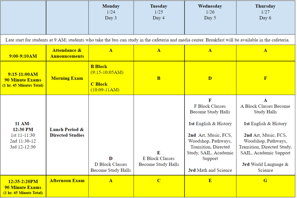Midterm Exam Schedule
