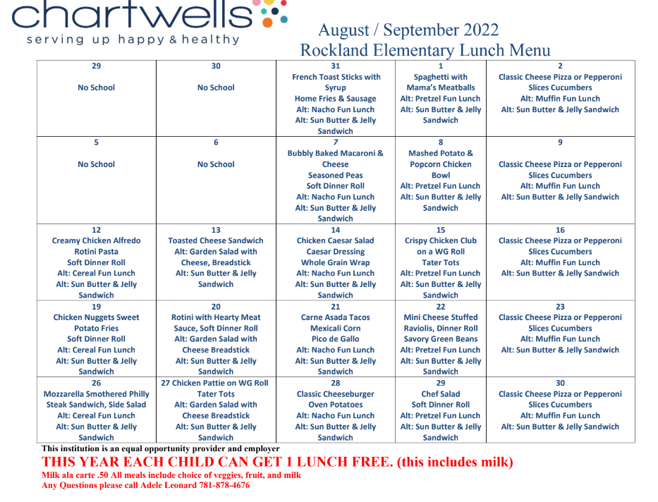 calendar that features lunch items