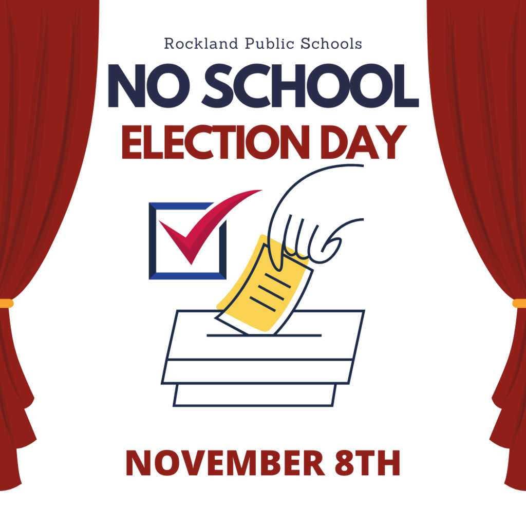 White background red curtain text says no school election day november 8th
